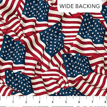 108" Wide Stars & Stripes 13 Stonehenge Flag Toss Multi Remnant 43" x 108" - B27882-49 - Northcott F - Nebraska Quilt Company - PC261452