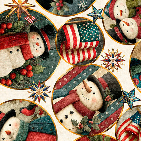 All American Snowman American Snowman Circle Vignet Cream - 2600 32043 E 15O - QT Fabrics - Nebraska Quilt Company - F261511