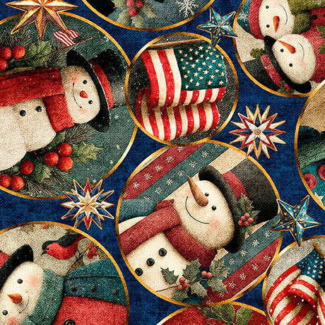 All American Snowman American Snowman Circle Vignet Navy - 2600 32043 N 15O - QT Fabrics - Nebraska Quilt Company - F261513
