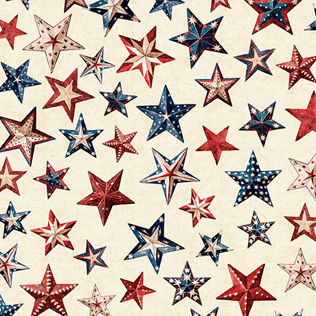 All American Snowman Stars Cream - 2600 32046 E 15O - QT Fabrics - Nebraska Quilt Company - F261517