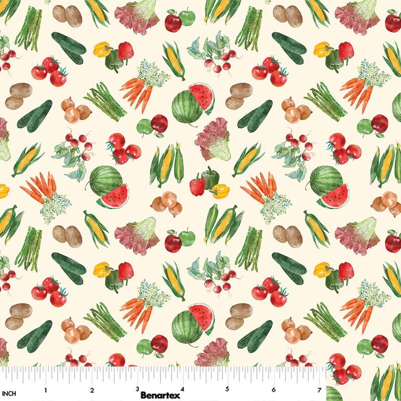 All KS NE Shop Hop 2025 Fresh Veggies & Fruit Cream - 1495607B - Benartex - Nebraska Quilt Company - F250349