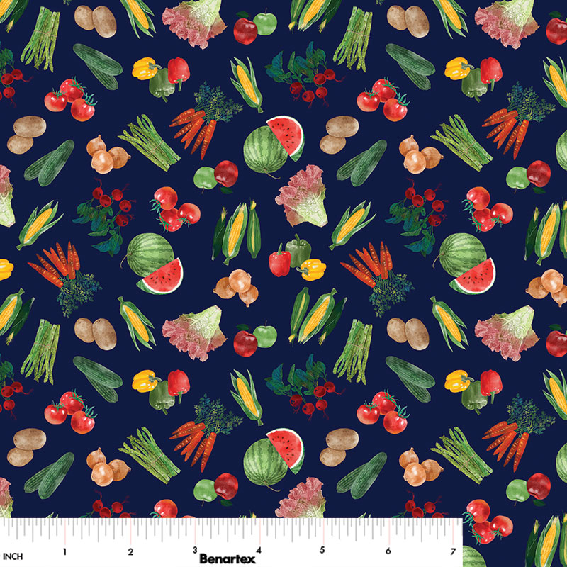 All KS NE Shop Hop 2025 Fresh Veggies & Fruit Navy Blue - 1495655B - Benartex - Nebraska Quilt Company - F250350