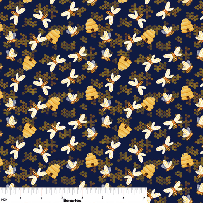 All KS NE Shop Hop 2025 Honey Bees Navy Blue - 1496155B - Benartex - Nebraska Quilt Company - F250361