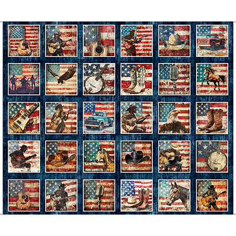 American Country Picture Patch Navy Panel 24" x 36" - Nebraska Quilt Company - PAN261463