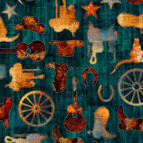 Born To Run Western Morifs Dark Teal - 31479 Q - QT Fabrics - Nebraska Quilt Company - F2501576