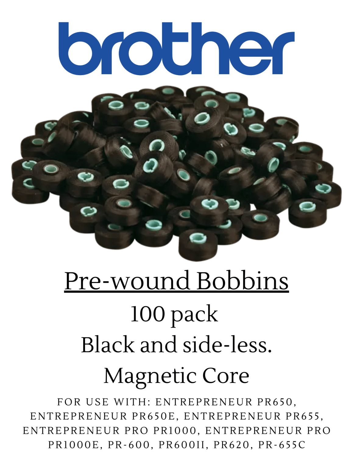 Box of 100 Prewound L Bobbins Black - Nebraska Quilt Company - APRWB130B