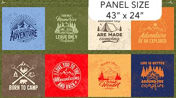 Camping Therapy Camping Blocks Panel Multi 24" x 43" - Nebraska Quilt Company - PAN251561