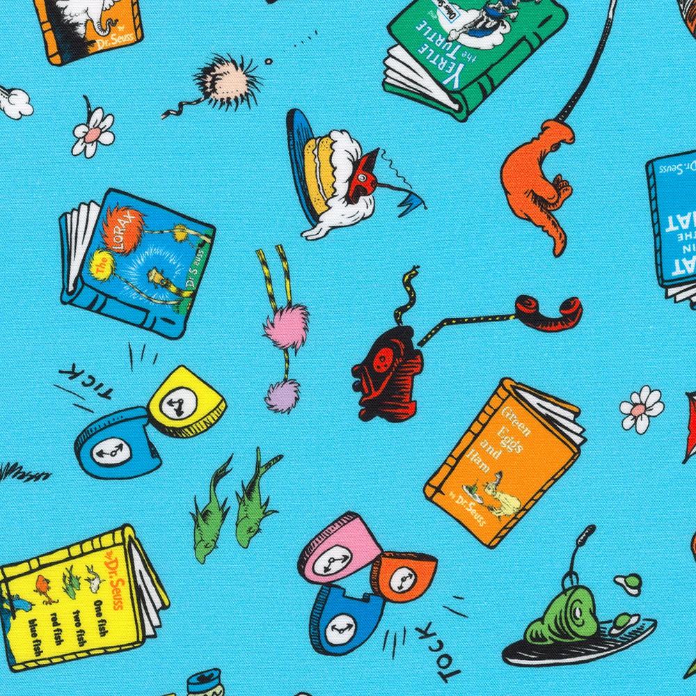 Celebrate Seuss! Book Toss Blue - ADED - 22856 - 203 - Robert Kaufman - Nebraska Quilt Company - F2401365