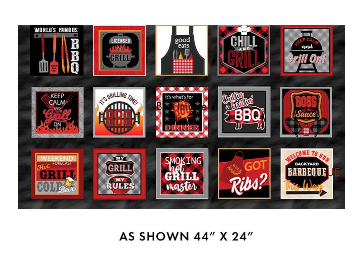 Chillin & Grillin Boxes Black Panel 24" X 40" - Nebraska Quilt Company - PAN07739