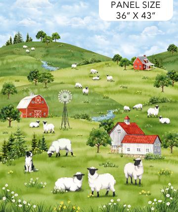 Counting Sheep Farm Scene Panel 36" x 43" - Nebraska Quilt Company - PAN250456