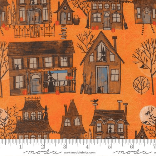 Coven Witch Village Landscape And Nature Haunted Houses Orange - 48801 12 - Moda Fabrics - Nebraska Quilt Company - F261592