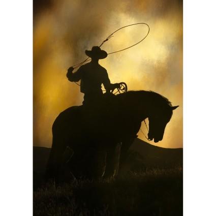 Cowboy Silhouette Panel Tan 16" x 24" - Nebraska Quilt Company - PAN2501701