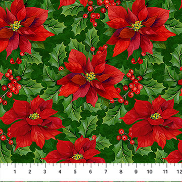 Deck the Halls Poinsettia Pine Green Multi - 28996-76 - Northcott Fabrics - Nebraska Quilt Company - F261417