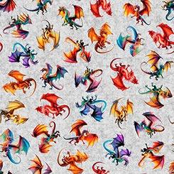 Dragon's Song Tossed Dragons Gray - 31151 K - QT Fabrics - Nebraska Quilt Company - F251241