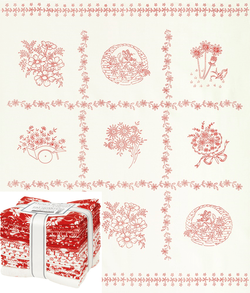 Flowerhouse Daisy's Redwork Fat Quarter Bundle Red 22 Pieces - Nebraska Quilt Company - PC03805