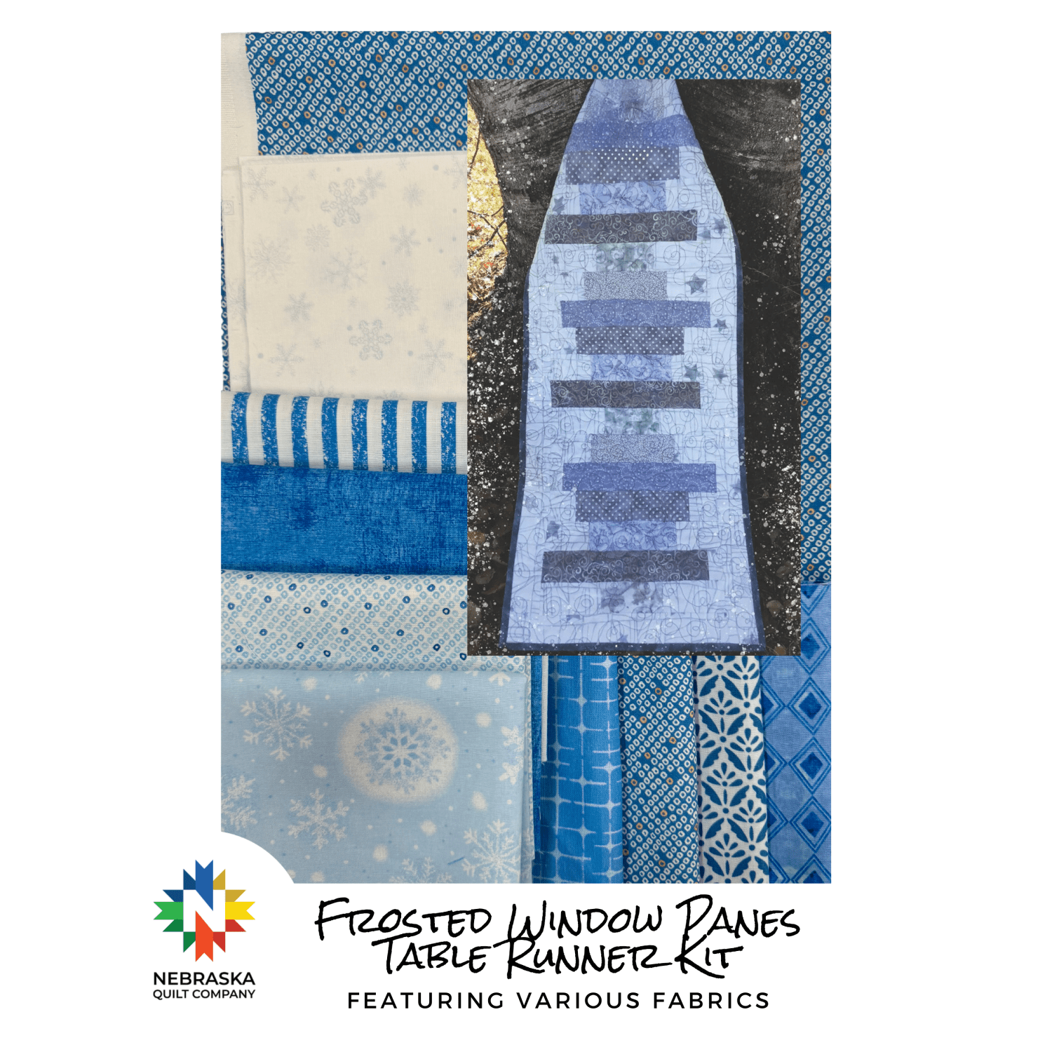 Frosted Window Panes Table Runner Kit Featuring Various Batiks - Nebraska Quilt Company - K2402568