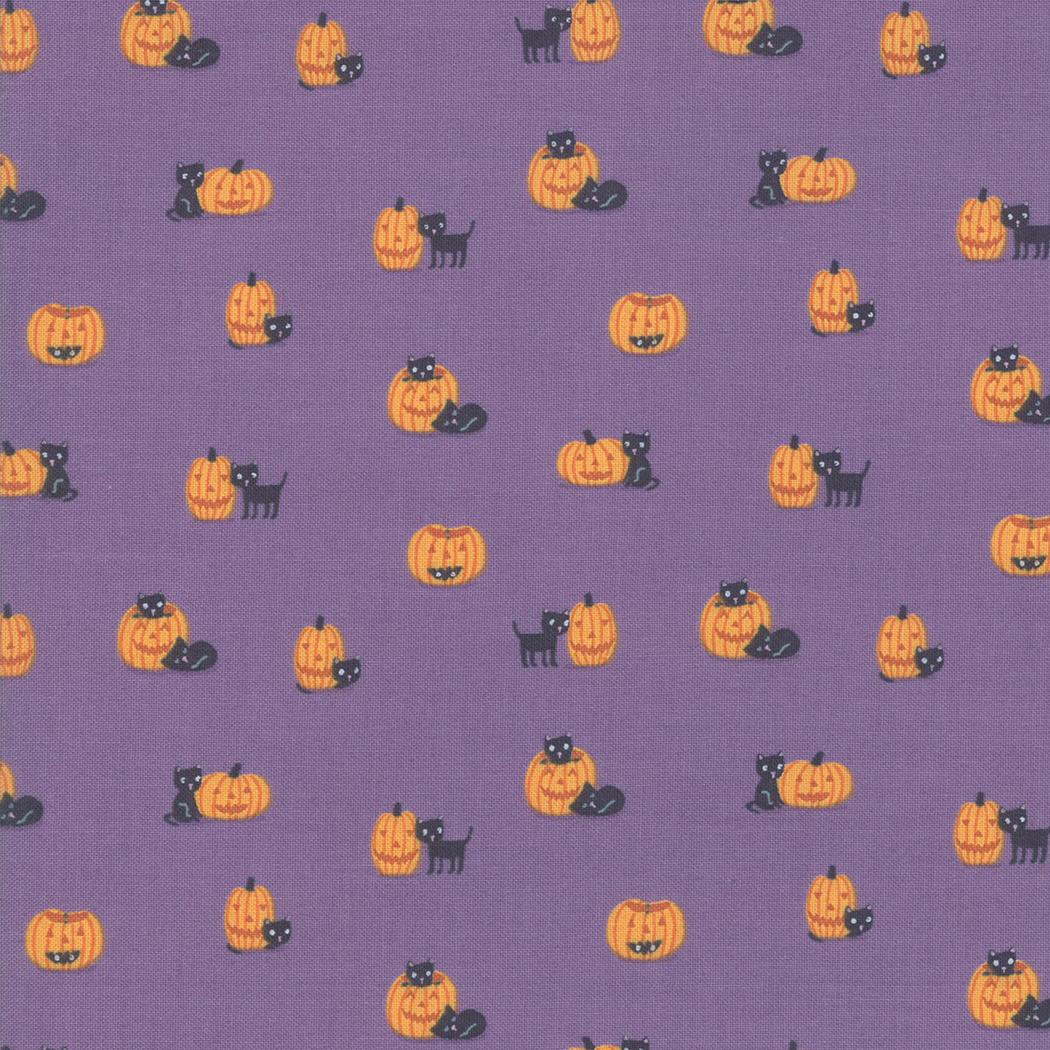 Ghouls Goodies Cats N Pumpkins Purple - 1 Yard Left - Verified! - Nebraska Quilt Company - F83325