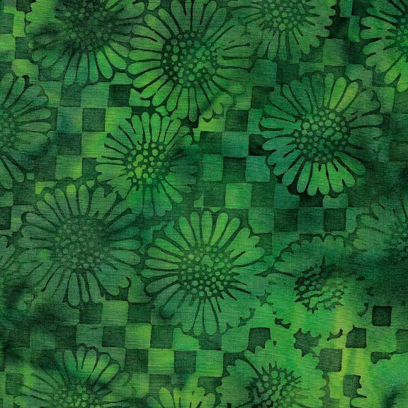 Island Batik Check Sunflower Frog Green - 1 Yard Left - Verified! - Nebraska Quilt Company - F82362