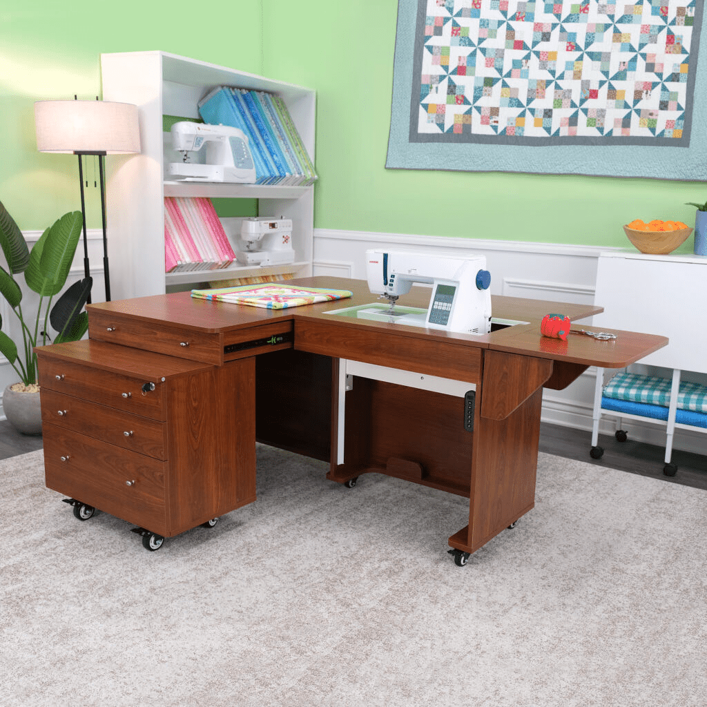 Kangaroo & Joey Dual Rail Electric Sewing Cabinet Teak - Nebraska Quilt Company - SCK8805EL