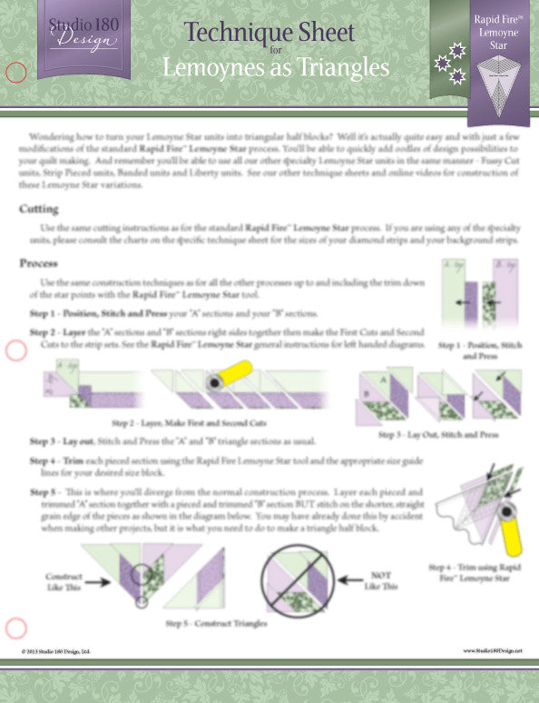 Lemoynes as Triangles Technique Sheet - Nebraska Quilt Company - PUB09569