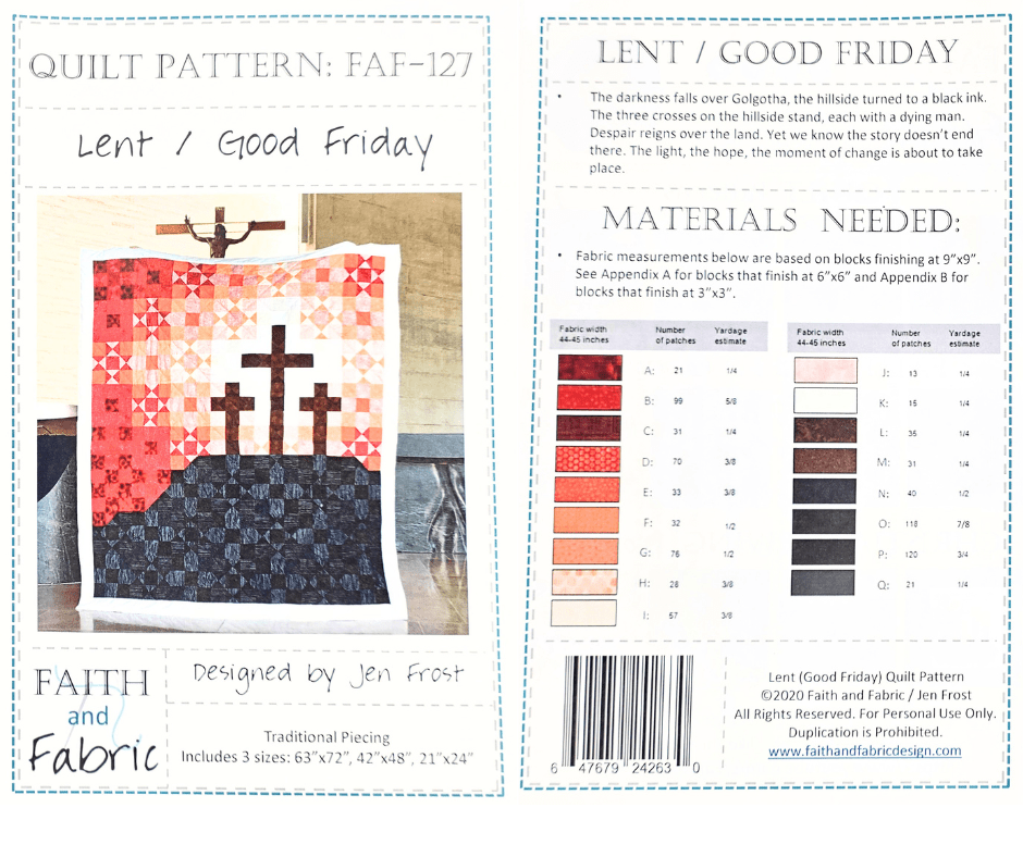 Lent/Good Friday Pattern - Nebraska Quilt Company - PUB30419