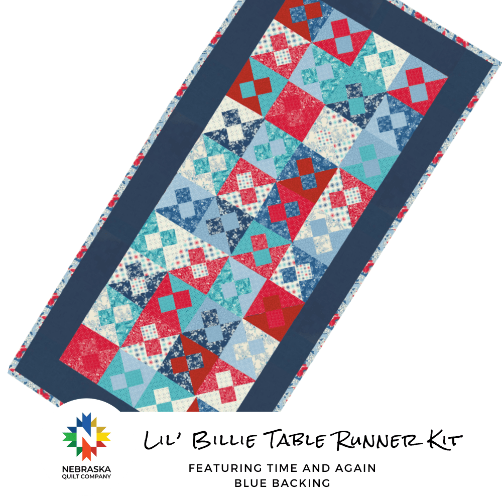 Lil' Billie Table Runner Kit Featuring Time and Again Blue Backing - Nebraska Quilt Company - K2501571