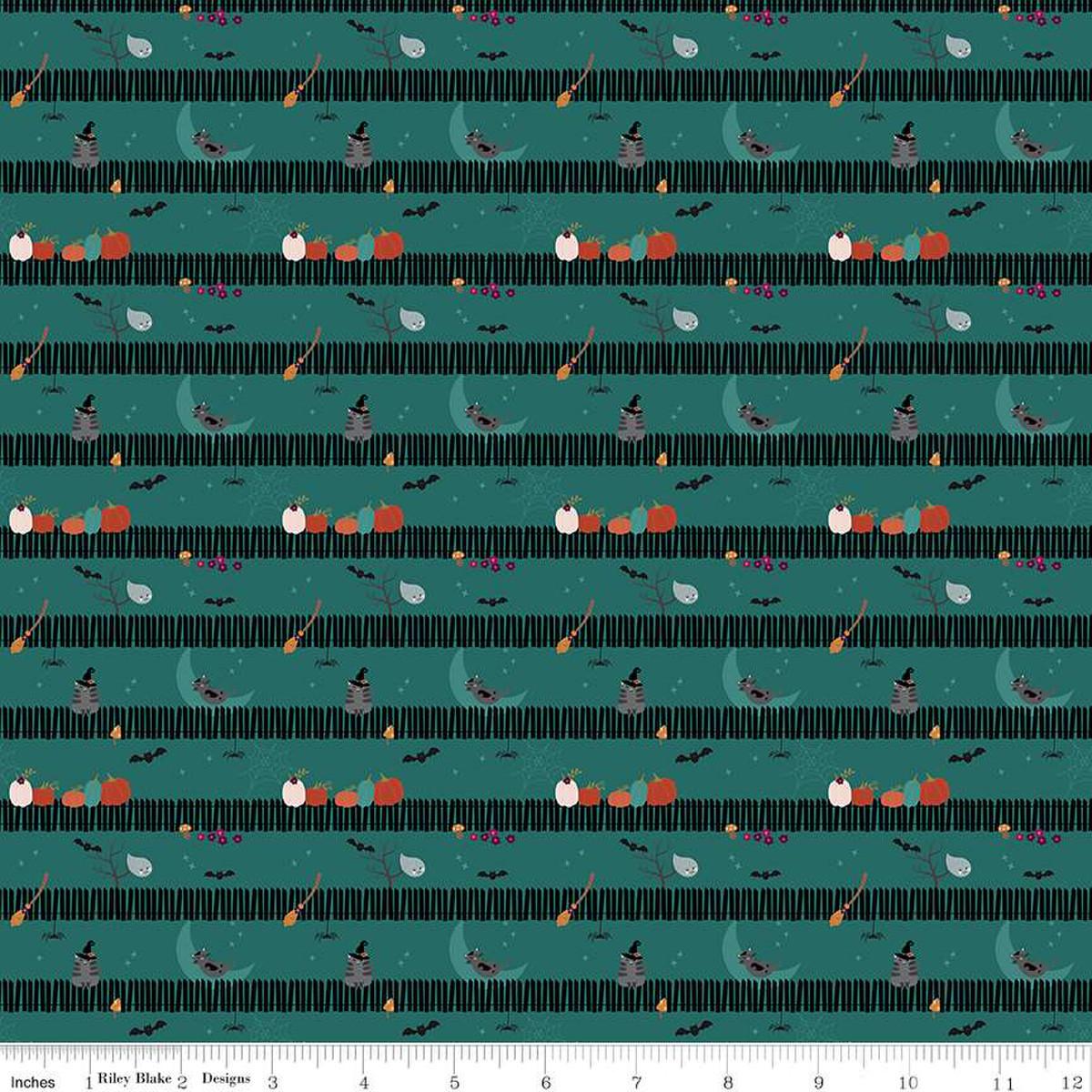 Little Witch Sitting on a Gate Teal - C14564 - TEAL - Riley Blake Designs - Nebraska Quilt Company - F07799