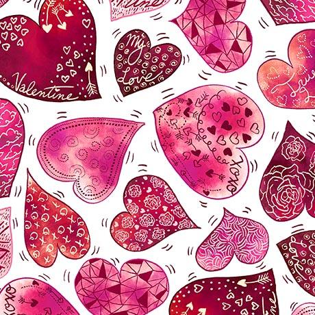 Love Struck Large Decorative Hearts White - 30778 - Z - QT Fabrics - Nebraska Quilt Company - F2400842