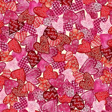 Love Struck Packed Decorative Hearts Cream Multi - 30779 - E - QT Fabrics - Nebraska Quilt Company - F2400843