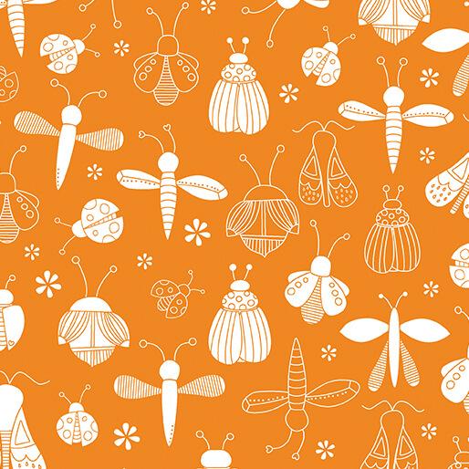 Lucky Bugs Bucket of Bugs Tangerine Orange - 16557 - 37 - Benartex - Nebraska Quilt Company - F2501682