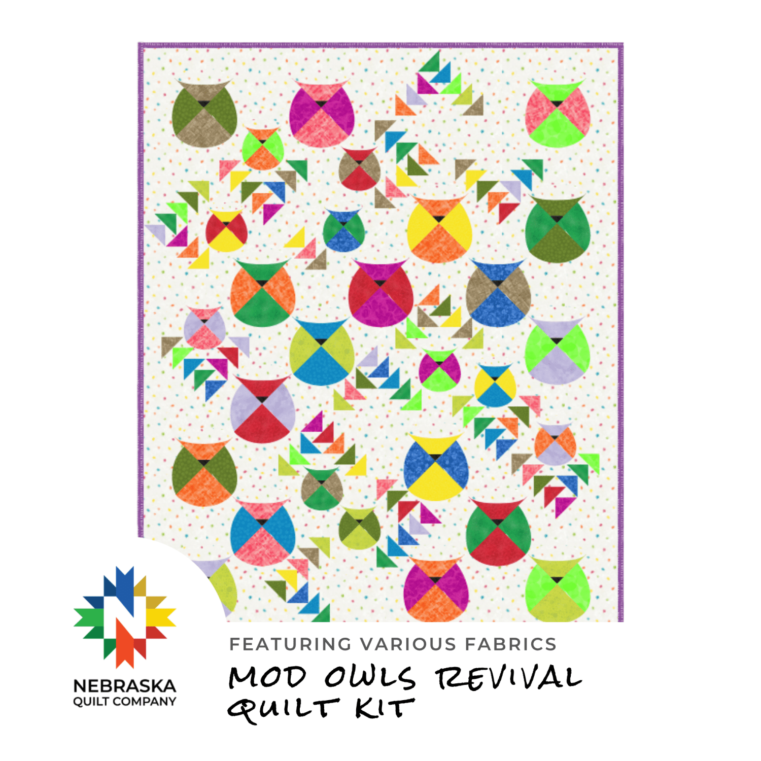 Mod Owls Rivival Quilt Kit Featuring Various Fabrics - Nebraska Quilt Company - K261376