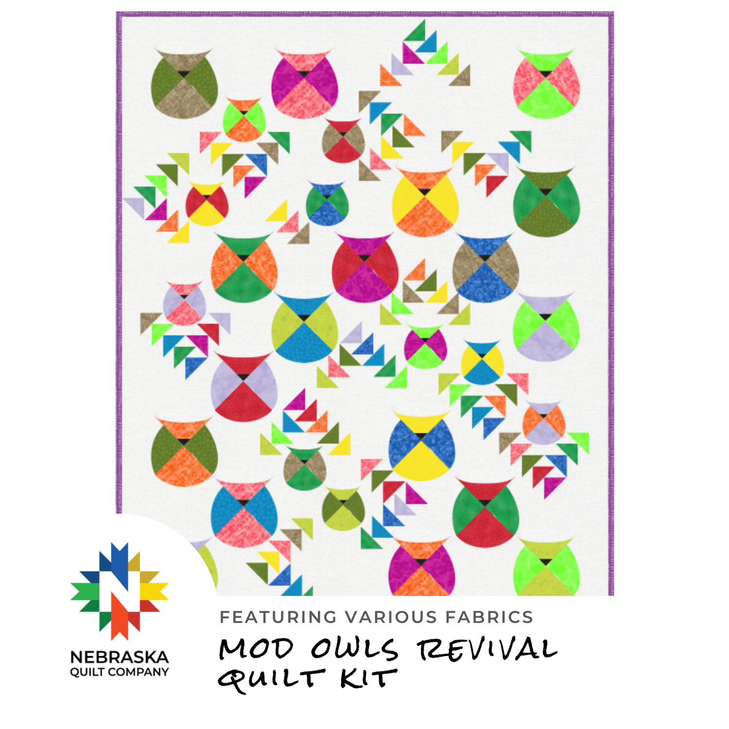 Mod Owls Rivival Quilt Kit Featuring Various Fabrics - Nebraska Quilt Company - K261376