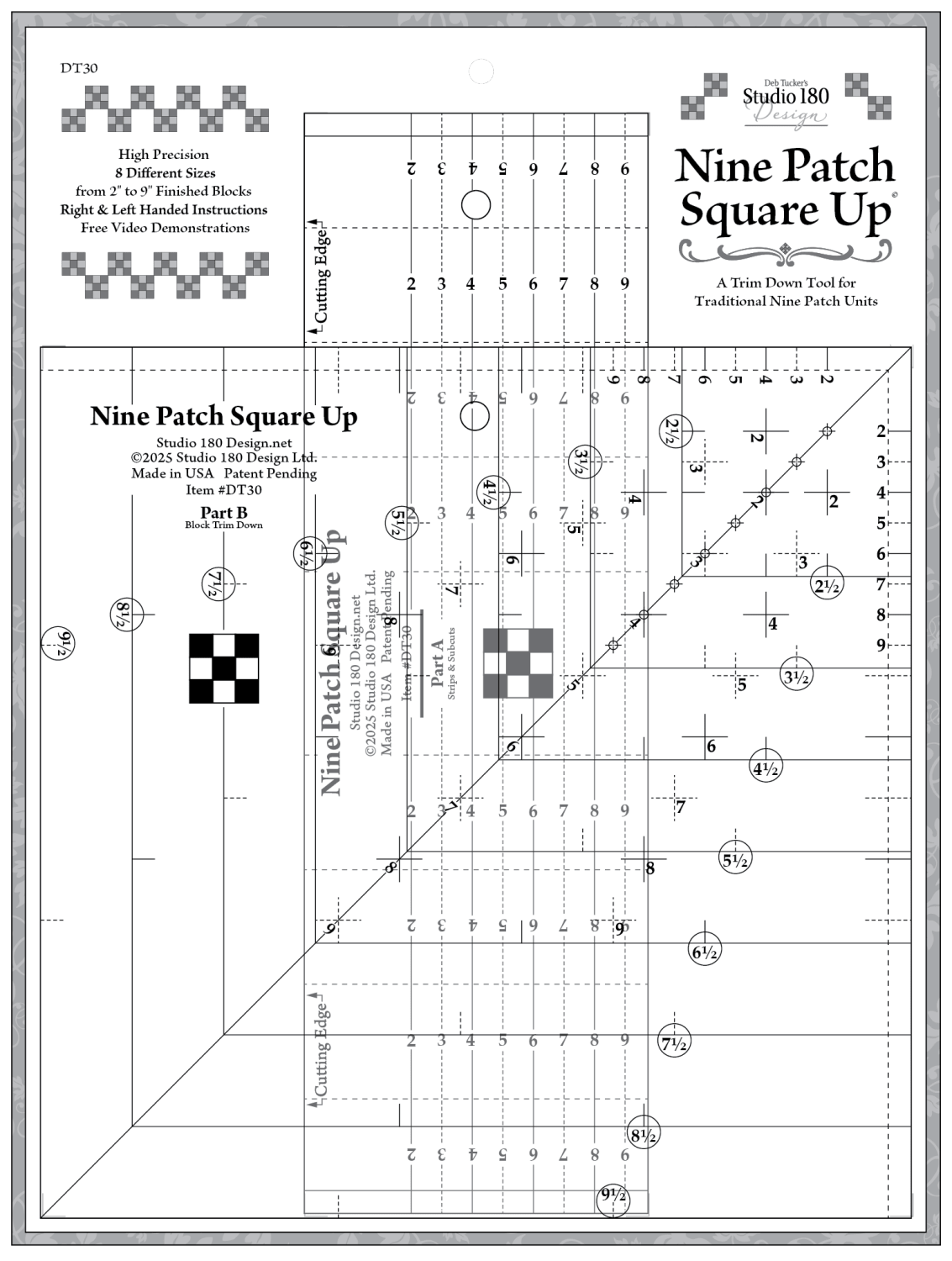 Nine Patch Square Up Ruler - Nebraska Quilt Company - N260314
