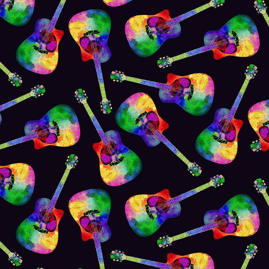 Painted Guitar Tossed Painted Guitar Black - MUSIC - CD3674 BLACKA - Timeless Treasures - Nebraska Quilt Company - Painted Guitar Tossed Painted Guitar Black - MUSIC - CD3674 BLACKA - Timeless Treasures