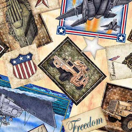 Patriot Military Collage Tan - 30930 - A - QT Fabrics - Nebraska Quilt Company - F2403104