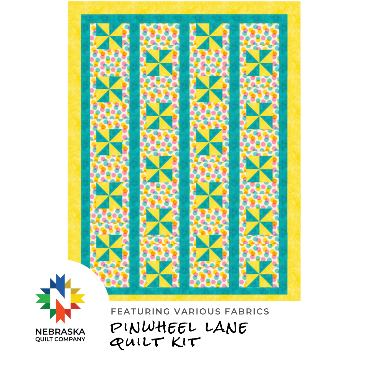 Pinwheel Lane Quilt Kit Featuring Various Fabrics - Nebraska Quilt Company - K260456