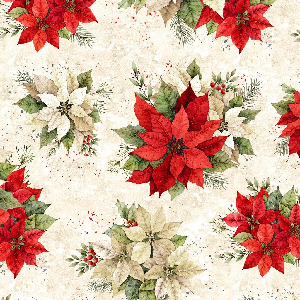 Poinsettia Radiance Poinsettia Bouquets Cream - W110 - 007 - 030 - White Owl Textiles - Nebraska Quilt Company - F261038