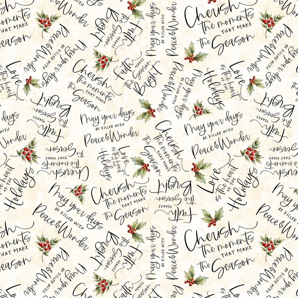 Poinsettia Radiance Word Toss Cream - W110 - 010 - 076 - White Owl Textiles - Nebraska Quilt Company - F261042
