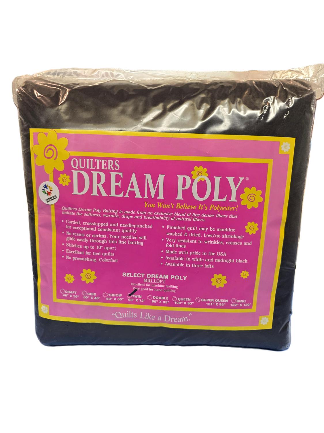Quilters Dream Black Poly Select Batting 72" x 93" Twin - Nebraska Quilt Company - BB02750