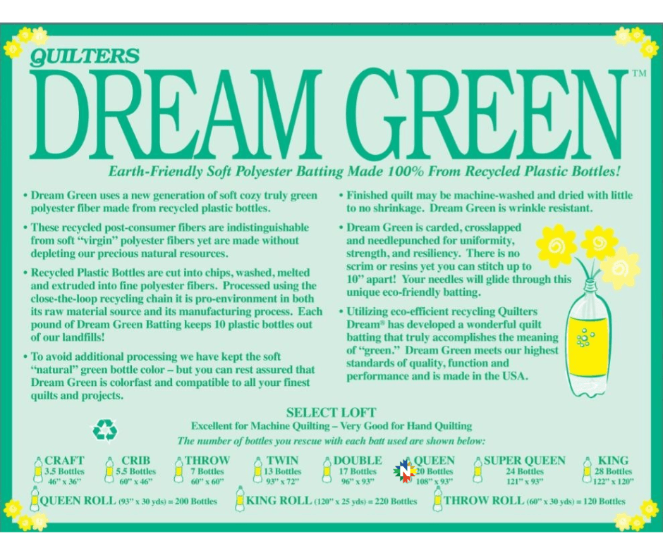 Quilters Dream Green Select Batting 108" x 93" Queen - Nebraska Quilt Company - BB00021