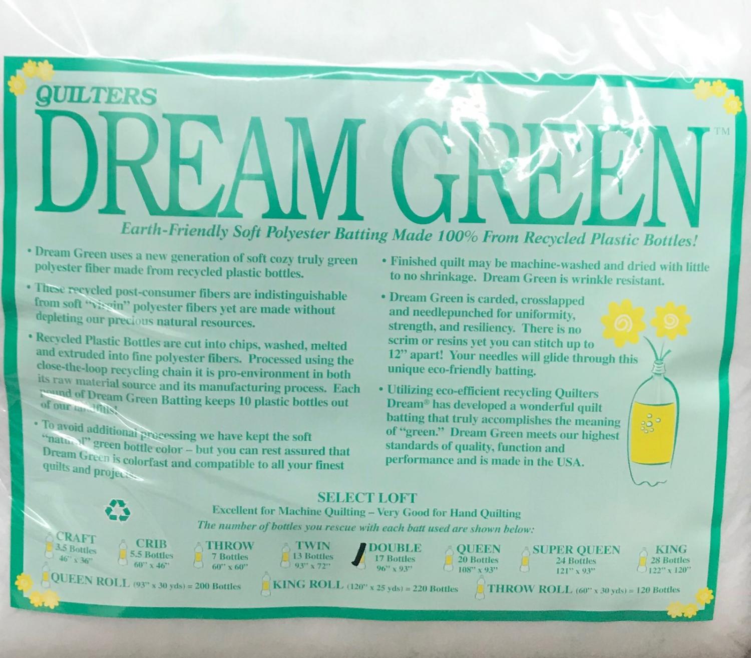 Quilters Dream Green Select Batting 96" x 93" Double - Nebraska Quilt Company - NB00026