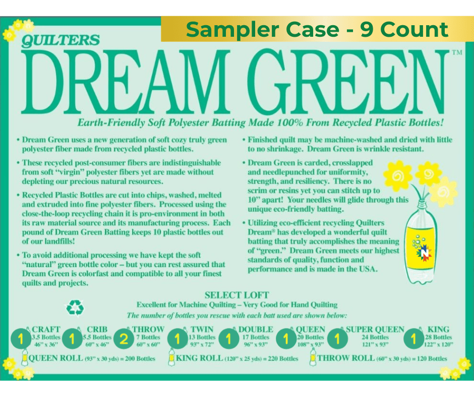 Quilters Dream Green Select Batting Sampler Case 8 Pieces - Nebraska Quilt Company - BC8GSAM