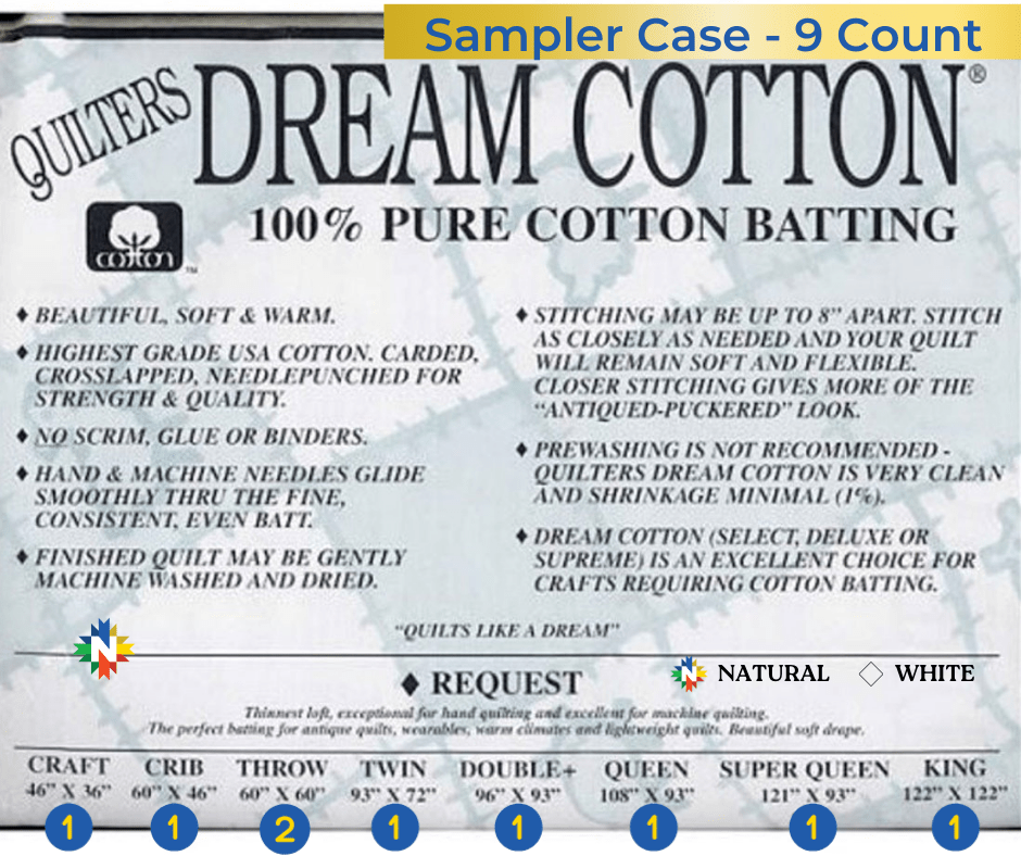Quilters Dream Natural Cotton Request Batting Sampler Case10 Pieces - Nebraska Quilt Company - BC10N3SAM