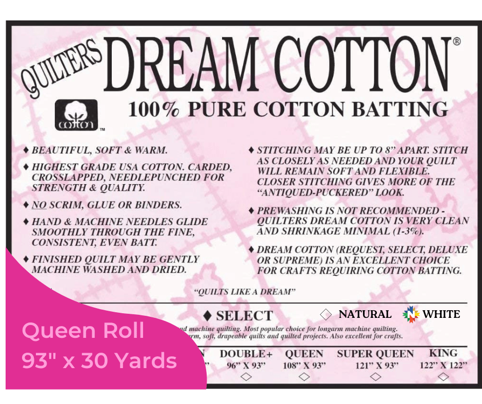 Quilters Dream White Cotton Select Batting Queen Roll 93" x 30 Yards - Nebraska Quilt Company - Quilters Dream White Cotton Select Batting Queen Roll 93" x 30 Yards