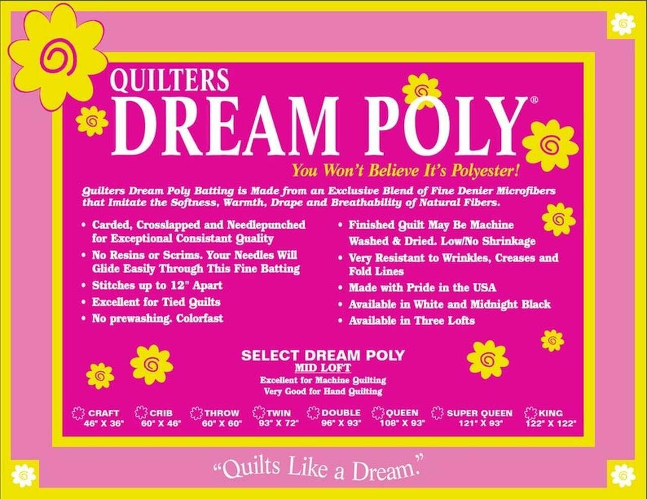 Quilters Dream White Poly Select Batting 96" x 93" Double - Nebraska Quilt Company - BB2502028