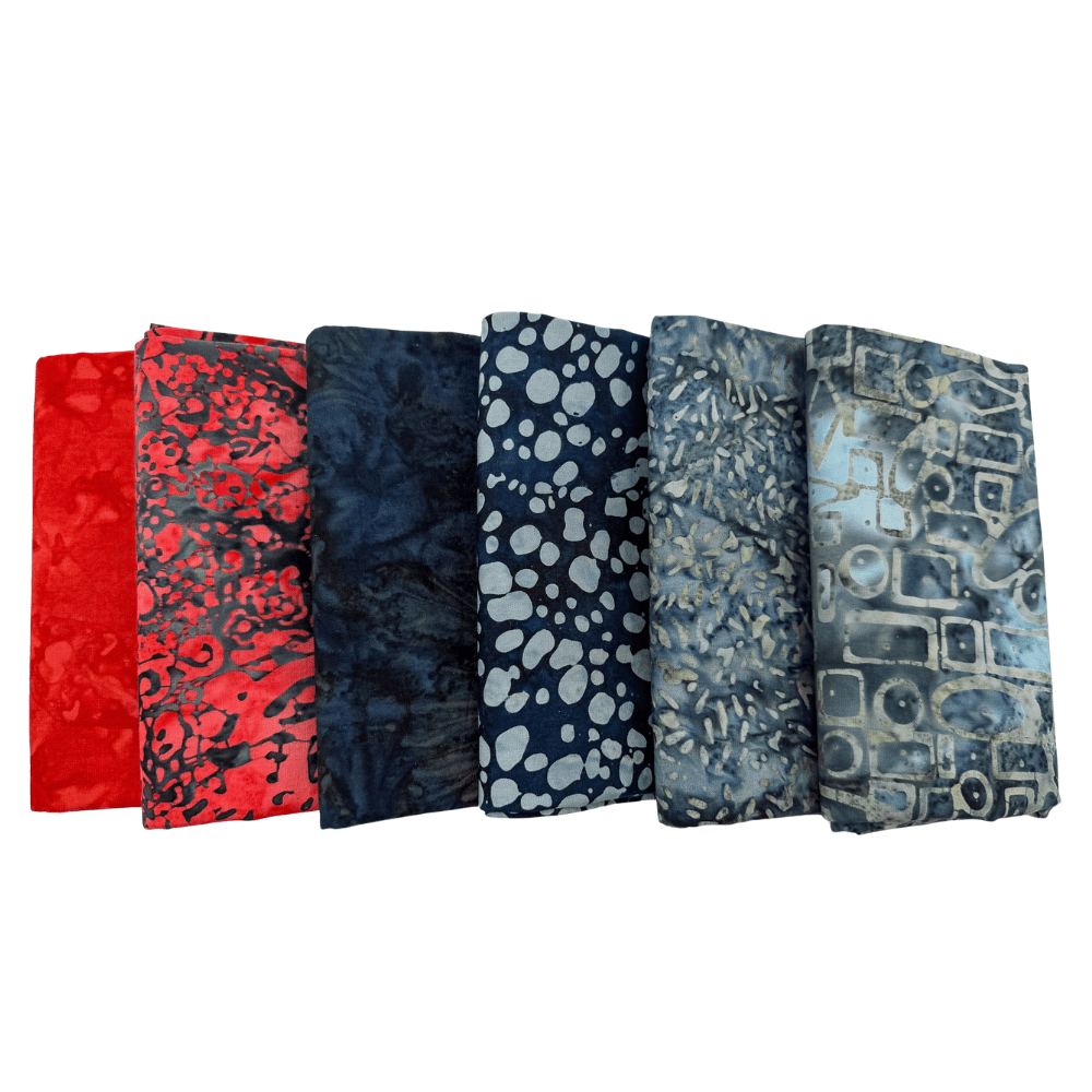 Red Blue and Gray all over Half Yard Bundle Multi 6 Pieces - Nebraska Quilt Company - Red Blue and Gray all over Half Yard Bundle Multi 6 Pieces