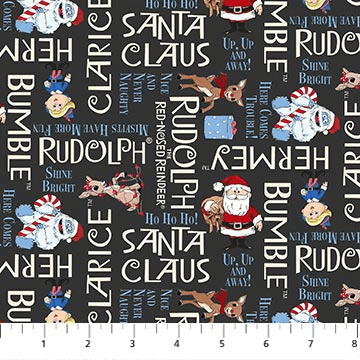 Rudolph The Red-Nosed Reindeer Phrases Charcoal Black - RD1006-96 - Northcott Fabrics - Nebraska Quilt Company - F261497