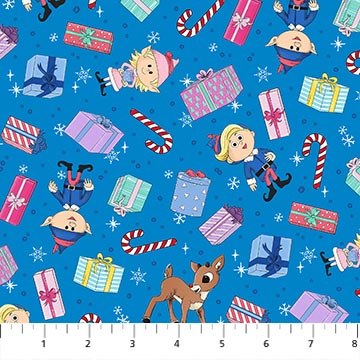 Rudolph The Red-Nosed Reindeer Present Blue - RD1005-47 - Northcott Fabrics - Nebraska Quilt Company - F261496