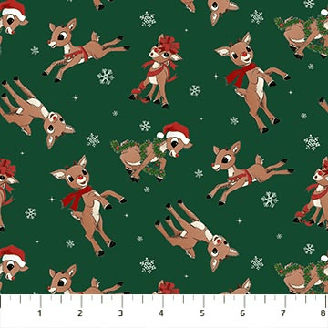 Rudolph The Red-Nosed Reindeer Rudolph Toss Dark Green - RD1001-78 - Northcott Fabrics - Nebraska Quilt Company - F261492