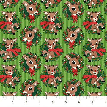Rudolph The Red-Nosed Reindeer Rudolph Wreath Green - RD1002-73 - Northcott Fabrics - Nebraska Quilt Company - F261493